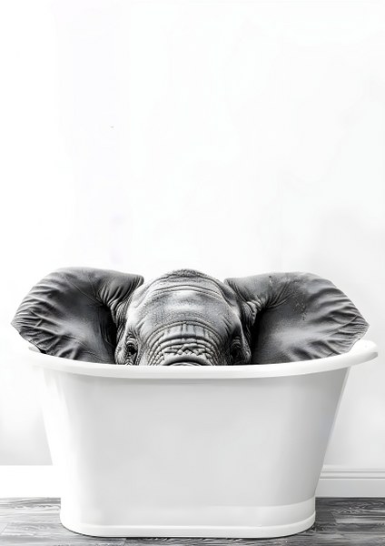 Elephant&#039;s Bath Time: Black and White Artistic