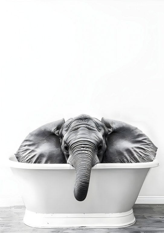 Elephant&#039;s Bath Time: Black and White Artistic Wall Art