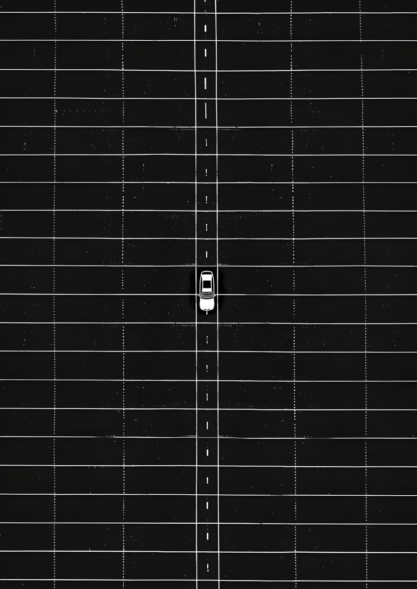 Solitary Journey: Black and White Highway