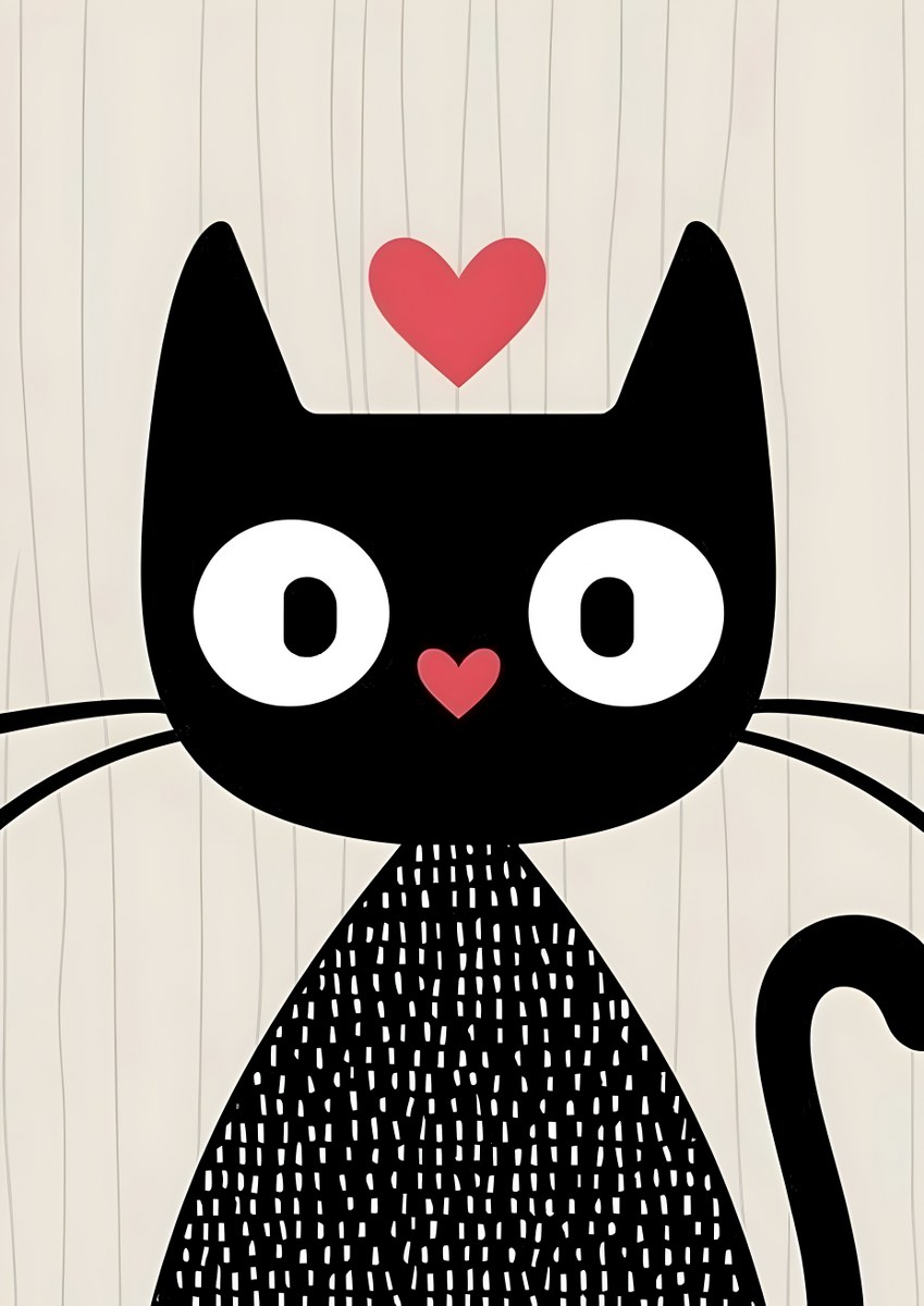 Adorable Black Cat: Minimalist Love
